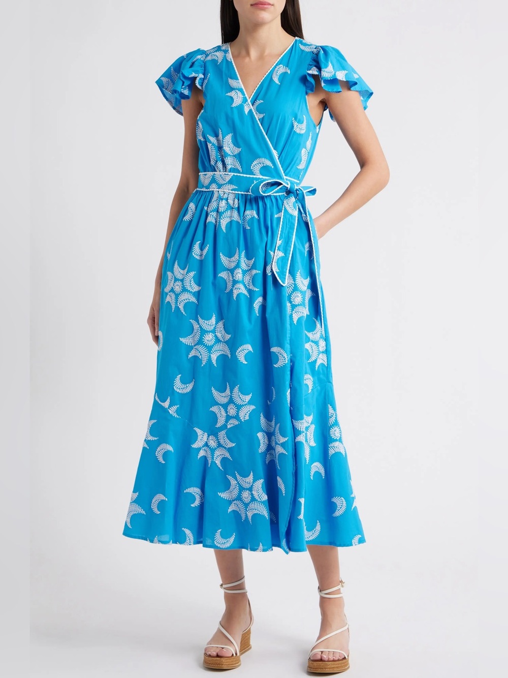 Evelyn Embroidered Side Tie Cotton Wrap Dress Ciebon